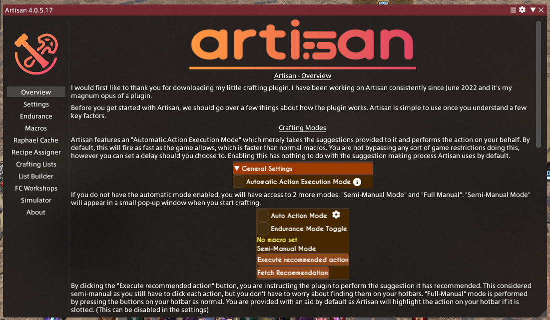 ArtisanのOverview画面