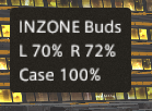 FF14のゲーム画面にINZONE Budsの左右とケースのバッテリー残量を表示した状態