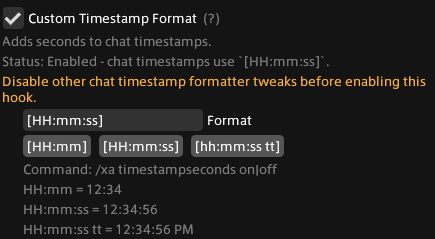 XA ModsのCustom Timestamp Format設定画面