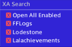 XA SearchからFFLogsなどの検索先を選択するサブメニュー