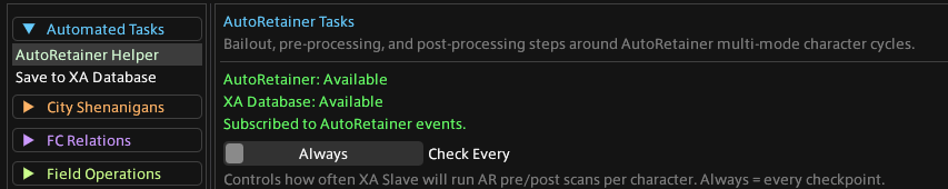XA SlaveのAutoRetainer Helper画面